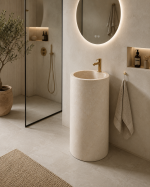 Doğal Bej Mermer Monoblok Lavabo
