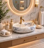 Doğal Mermer Oval Tezgah Üstü Lavabo - Görsel 4