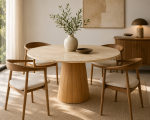 Traverten Ahşap Huni Ayak Yemek Masası - Görsel 4