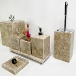 Traverten Banyo Seti 7li  Kare Gümüş Mercan Objeli Standlı