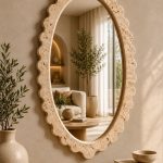 Traverten Oval Elips Ayna  Kenar Detaylı 40x60cm