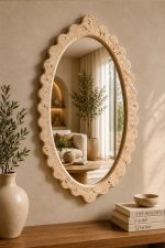 Traverten Oval Elips Ayna  Kenar Detaylı 40x60cm
