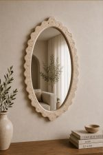 Traverten Oval Elips Ayna  Kenar Detaylı 40x60cm - Görsel 2