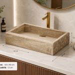 Traverten Taş Dikdörtgen Tezgâh Üstü Lavabo